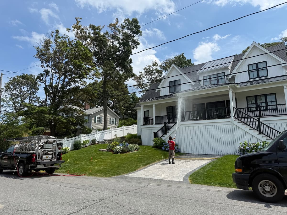 Power Washing Project - Soft Wash in Progress by Graham Power Washing in Plymouth MA